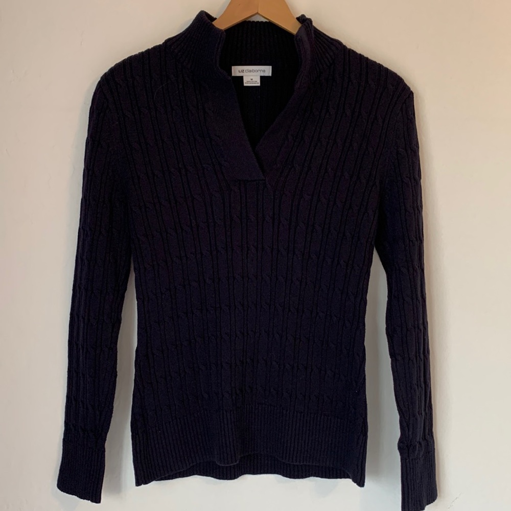 Liz Claiborne Cable Knit Navy Sweater Size M